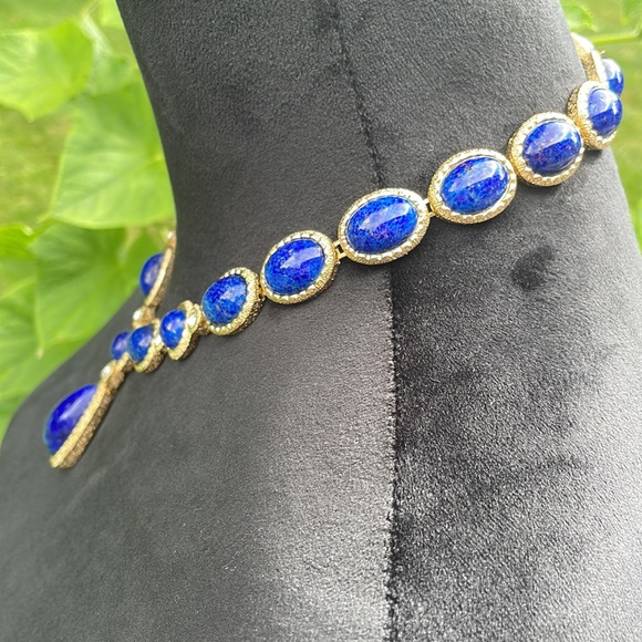 Christian Dior Lapis Lazuli Glass Cabochon Necklace and set  Earrings 80’s RARE - Picture 5 of 13